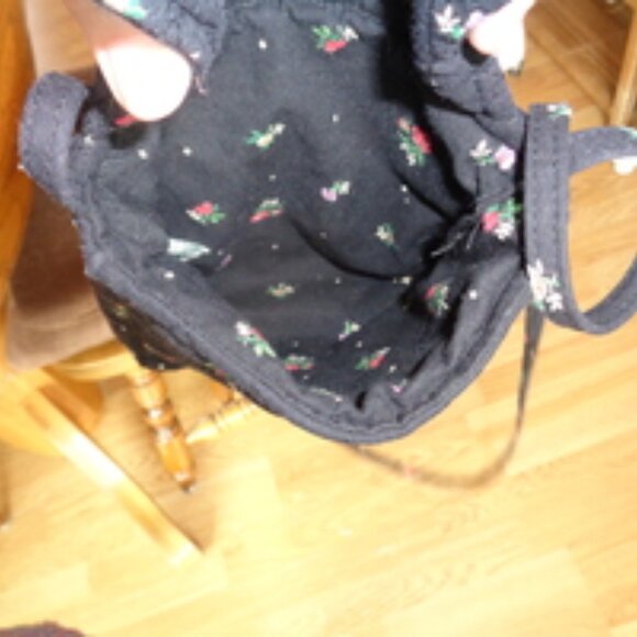 Vera Bradley PETIT POINT Shoulder Crossbody Bag Black Purse Handbag Tote Roses - Picture 10 of 12